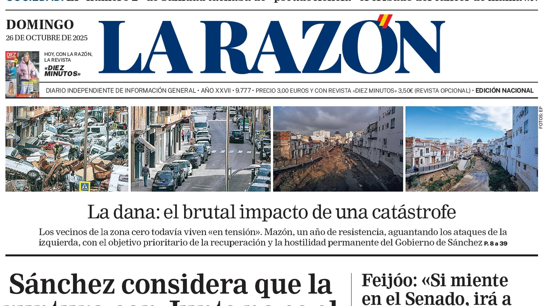 Portada de LA RAZÓN de este domingo 26 de octubre de 2025