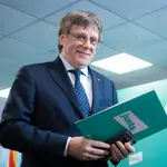 El expresidente de la Generalitat Carles Puigdemont, en su comparecencia de ayer