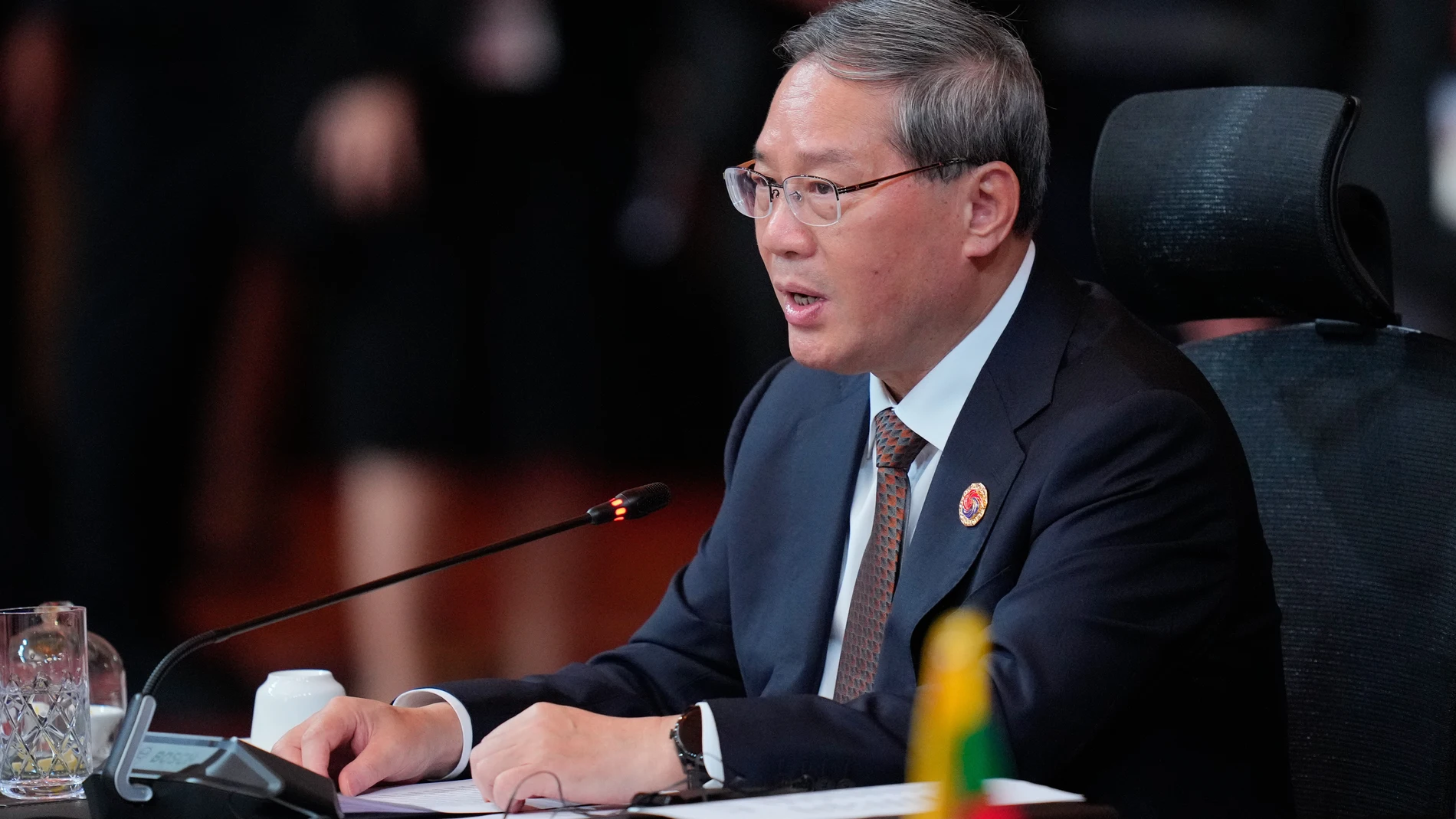 China's Premier Li Qiang delivers his speech during the ASEAN - China summit in Kuala Lumpur, Malaysia, Tuesday, Oct. 28, 2025. (AP Photo/Vincent Thian, Pool)