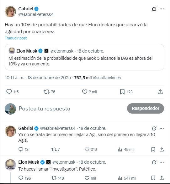 Hilo con las interacciones entre Petterson y Musk