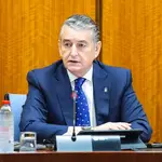 El consejero de Sanidad, Presidencia y Emergencias, Antonio Sanz, en la comisión parlamentaria del 30 de octubre de 2025.