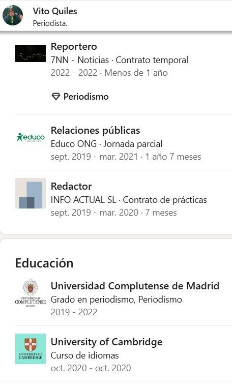 El perfil de Vito Quiles con el que asegura que terminó la carrera el 2022 antes de su graduación