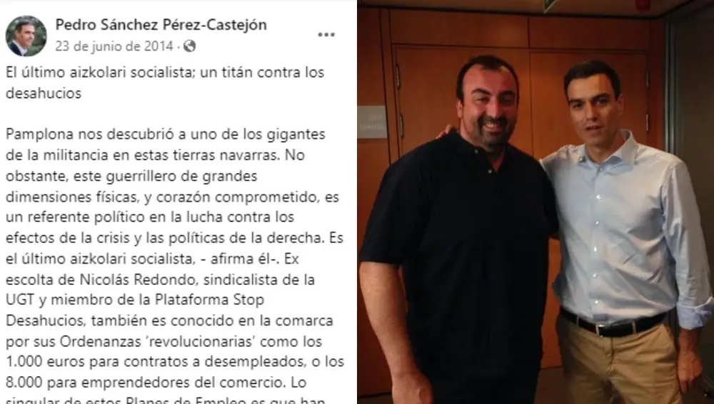 Tuit de Pedro Sánchez de 2014 alabando a Koldo García