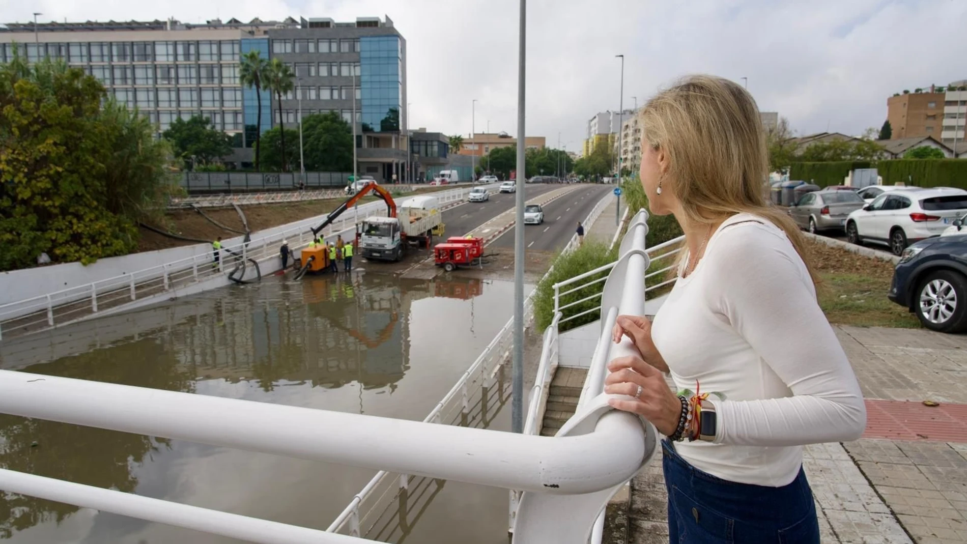 La portavoz municipal de Vox, observa los efectos del temporal en la ciudad. REMITIDA / HANDOUT por VOX Fotografía remitida a medios de comunicación exclusivamente para ilustrar la noticia a la que hace referencia la imagen, y citando la procedencia de la imagen en la firma 30/10/2025