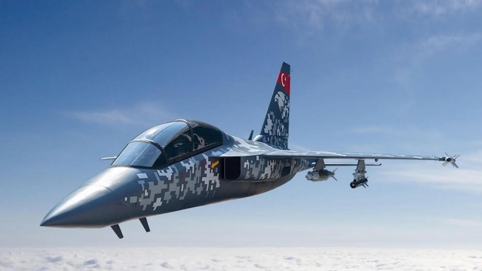 Avión sin armamento volando por encima de las nubes