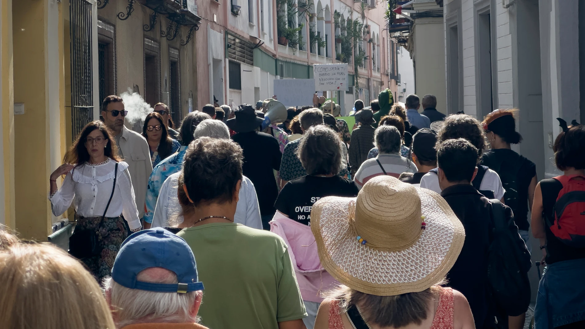 SEVILLA, 01/11/2025.- Turistas en Sevilla este sábado, mientras tiene lugar la manifestación bajo el lema 'Tanto turismo da Miedo' en las calles del casco antiguo de Sevilla este sábado. La protesta revindica que exista un turismo controlado y no el sistema actual que está obligando a muchos vecinos a tener que irse de sus viviendas por el exceso de pisos turísticos que hace que suban los alquileres y haya poca oferta para vivir. Todo lo hacen disfrazados de Halloween y portando maletas. EFE/...