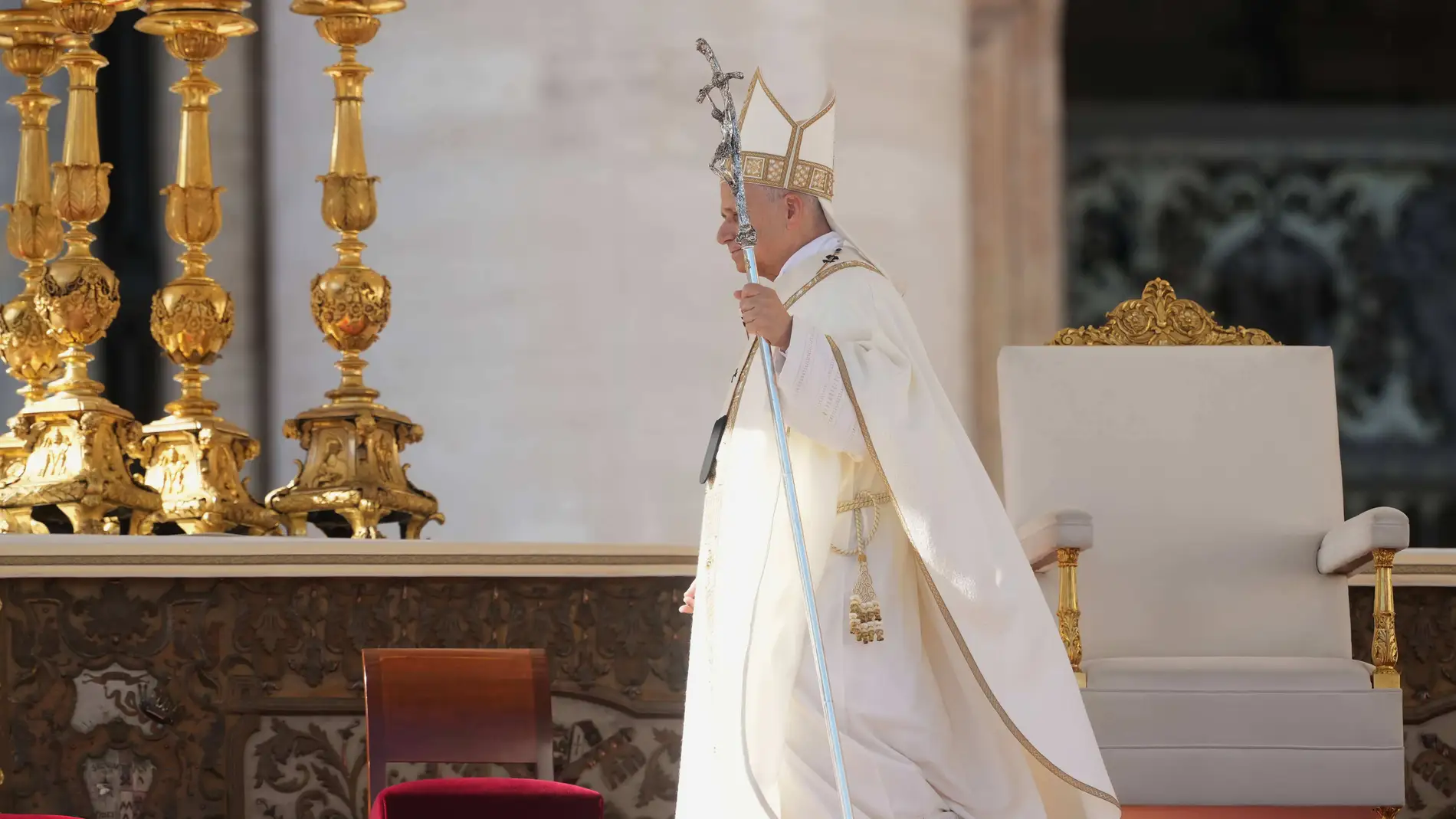 Pope Leo XIV presides over Mass with participants in the Jubilee of the Educational World on the Solemnity of All Saints, in St. Peter's Square, at the Vatican, Saturday, Nov. 1, 2025, during which he will proclaim St. John Henry Newman a Doctor of the Church. (AP Photo/Andrew Medichini)