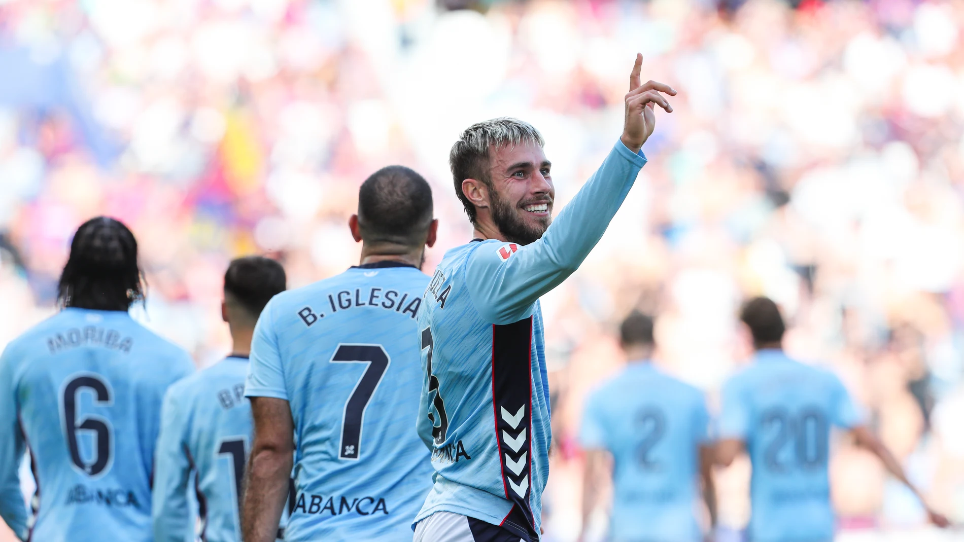Oscar Mingueza of RC Celta de Vigo celebrates a goal during the Spanish league, LaLiga EA Sports, football match played between Levante UD and RC Celta at Ciutat de Valencia stadium on November 2, 2025, in Valencia, Spain. AFP7 02/11/2025 ONLY FOR USE IN SPAIN