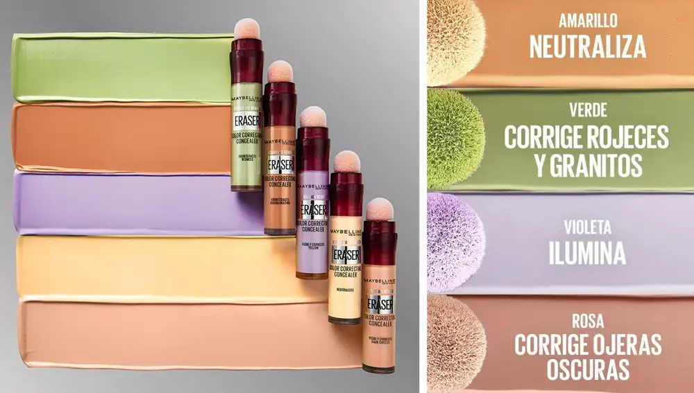 La gama de color del Borrador incluye cuatro tonos para diferentes correcciones: amarillo, verde, violeta y rosa.