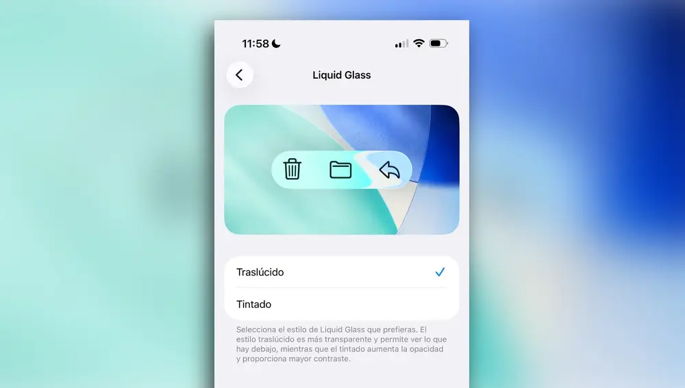 Nuevo ajuste para regular la intensidad de Liquid Glass