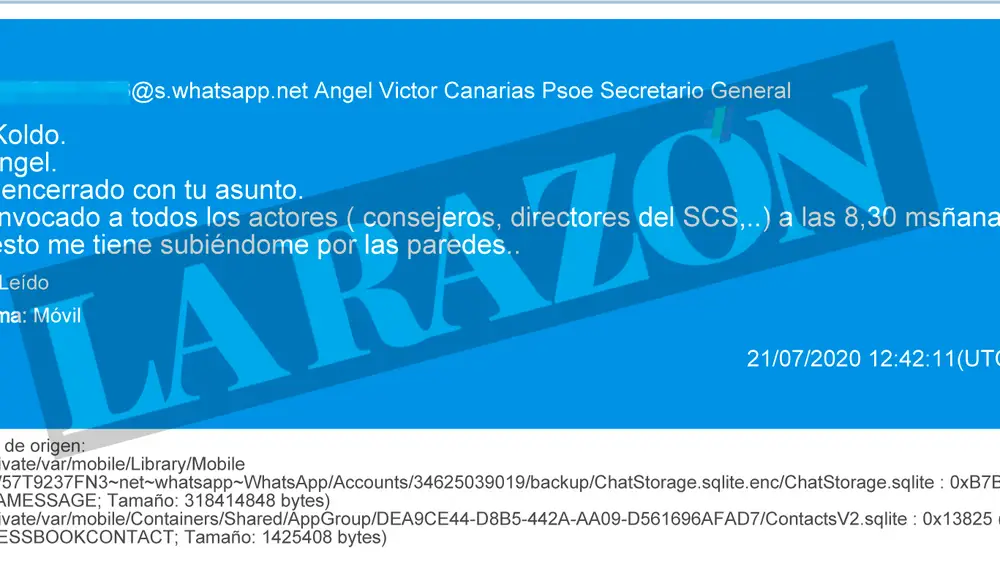 Mensaje entre Koldo y Torres