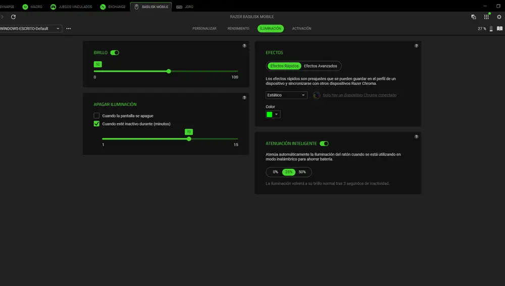 Ajusta la iluminación del logo de Razer en el Basilisk Mobile