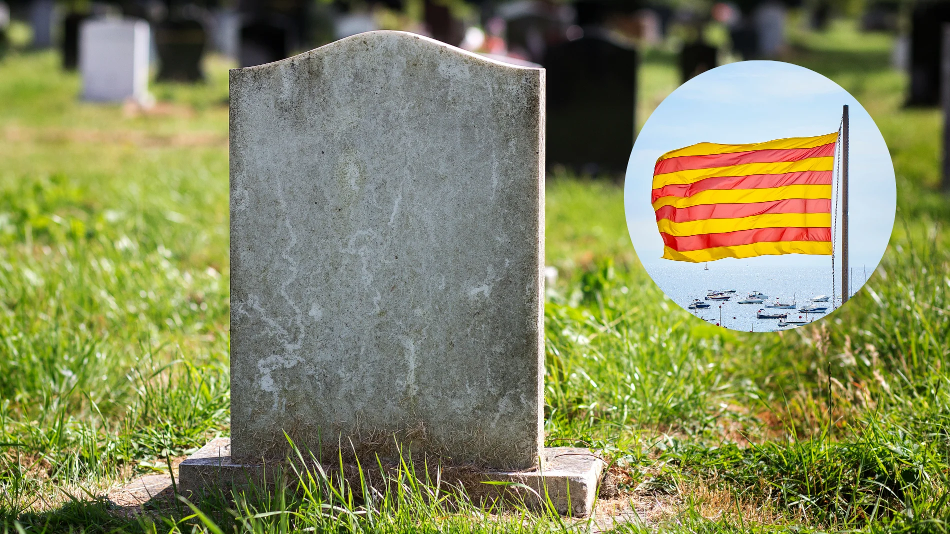 Imagen de una lápida y una bandera de Cataluña
