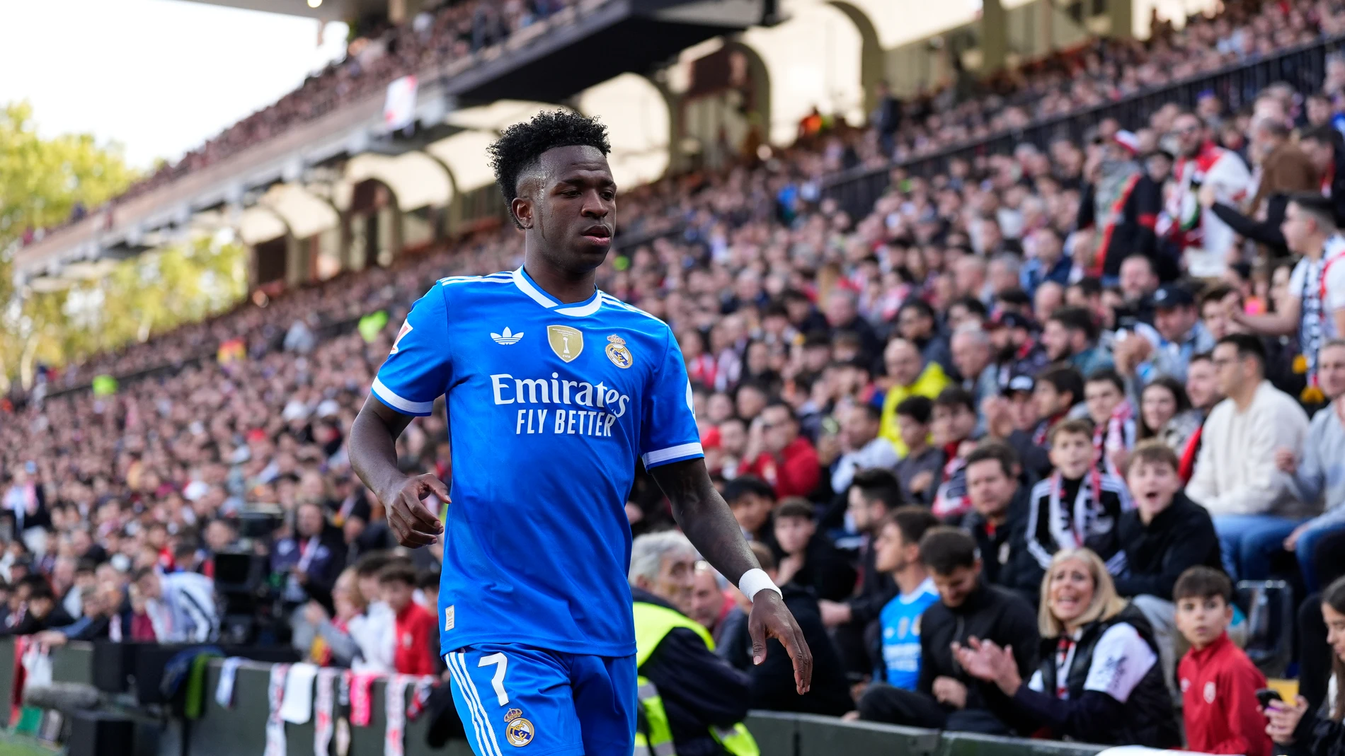 Vinicius Junior of Real Madrid CF looks down during the Spanish League, LaLiga EA Sports, football match played between Rayo Vallecano and Real Madrid C.F. at Estadio de Vallecas on November 9, 2025, in Madrid, Spain. AFP7 09/11/2025 ONLY FOR USE IN SPAIN