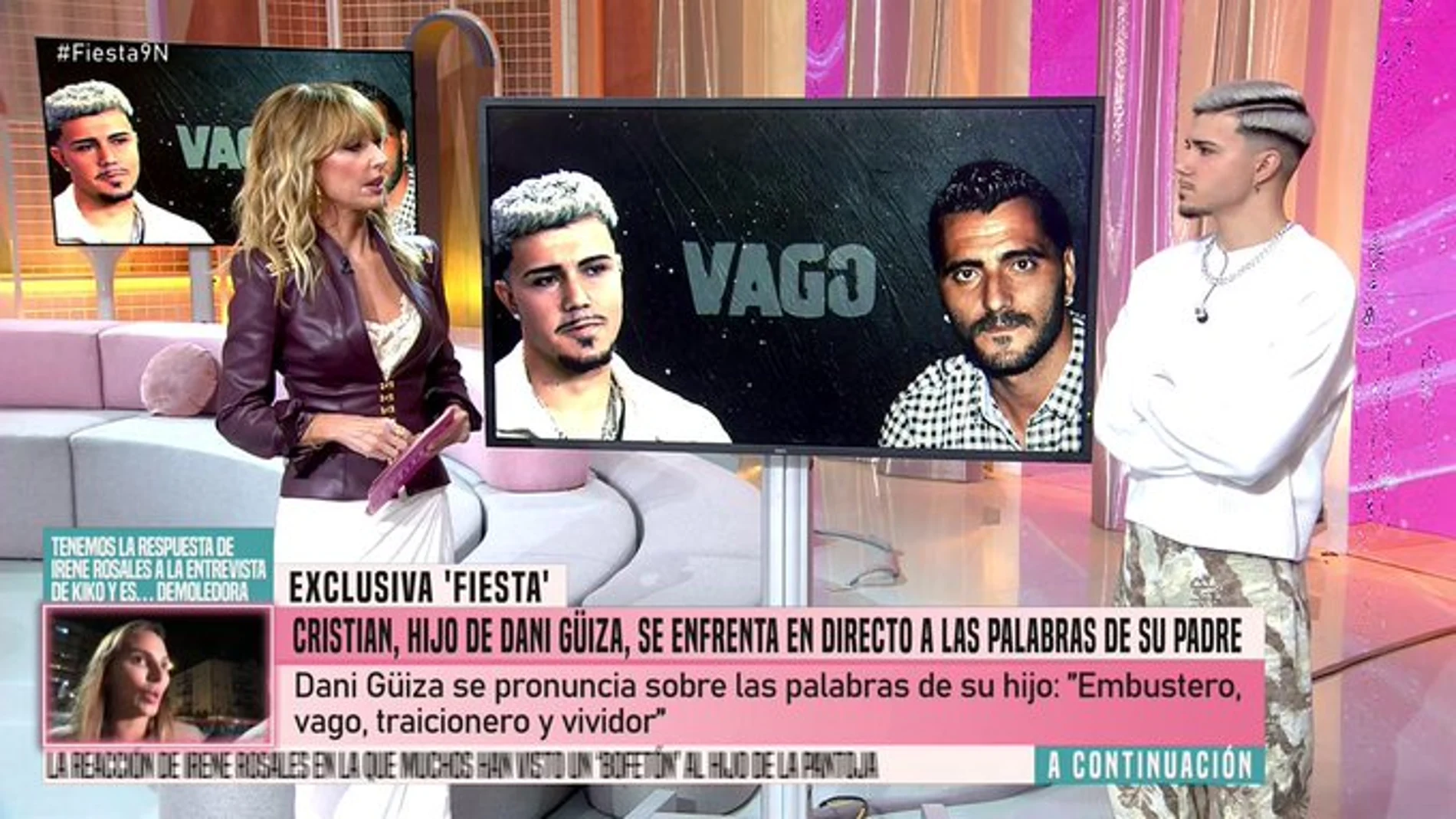 Cristian, hijo de Dani Güiza, en directo en el programa 'Fiesta' de Telecinco junto a Emma García