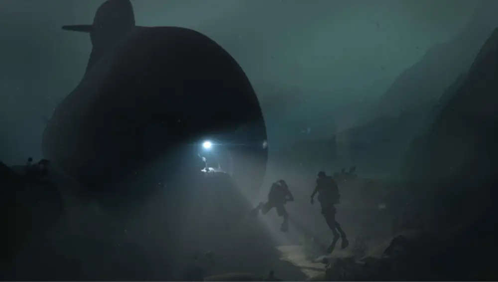 Recreación del AAA26 desplegando UUV y comandos en el lecho submarino.