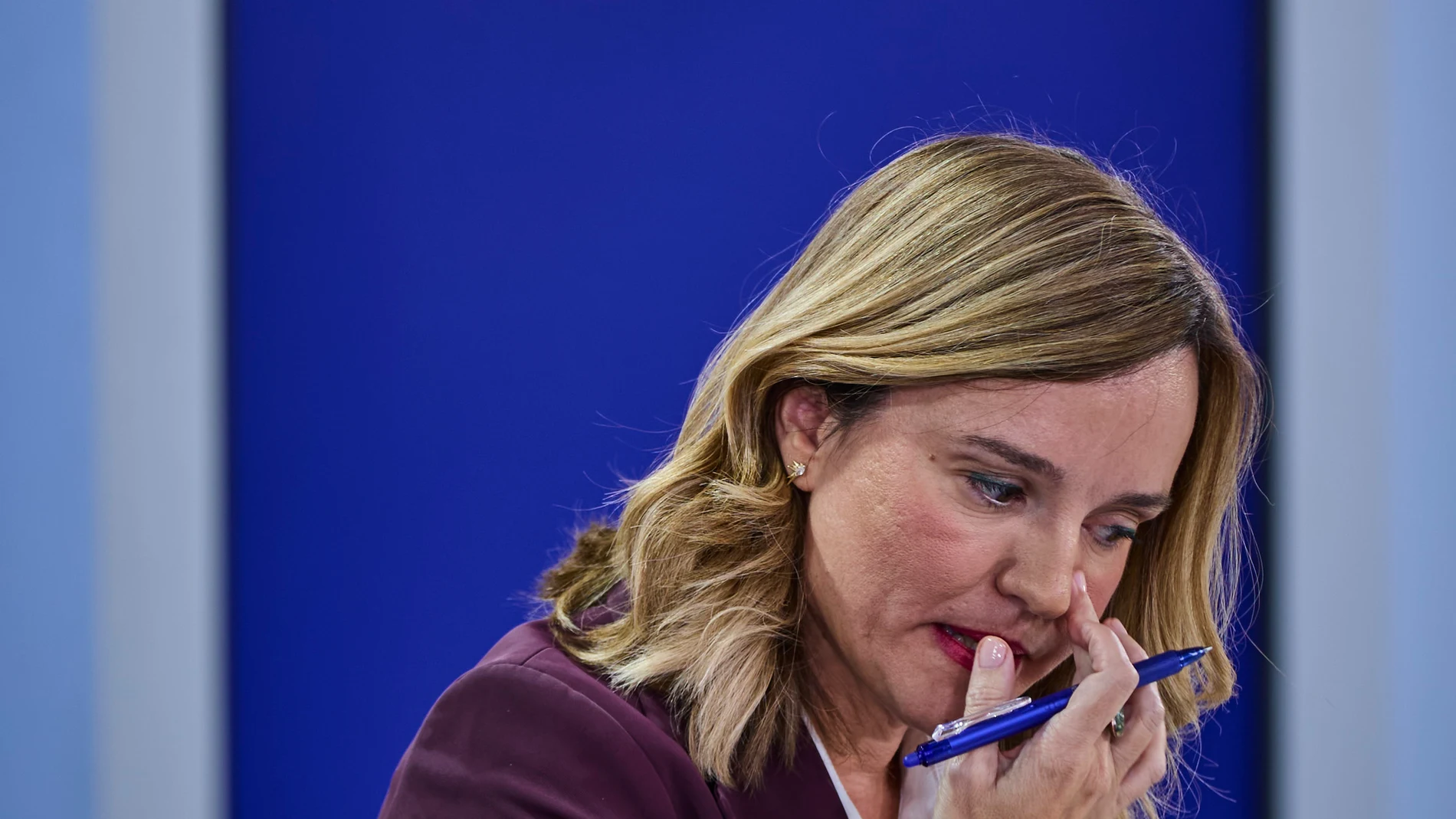 La portavoz del Gobierno y ministra de Educación, Pilar Alegría, ofreció una rueda de prensa este martes en La Moncloa, Madrid, tras la reunión del Consejo de Ministros. © Alberto R. Roldán / Diario La Razón 11 11 2025