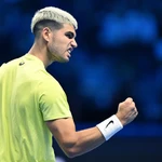 Alcaraz celebra un punto ante Fritz