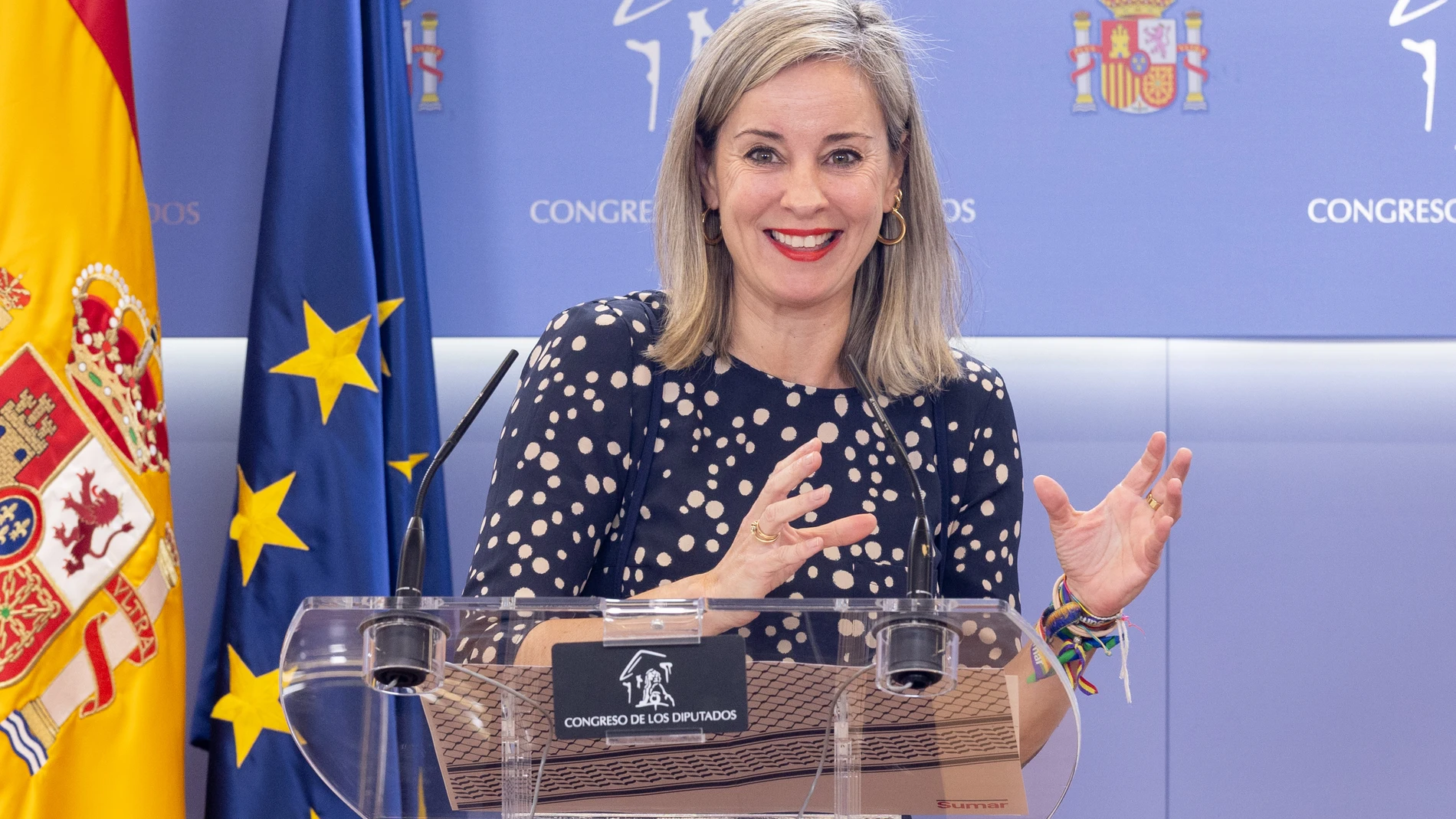 La portavor de Sumar en el Congreso, Verónica Martínez Barbero, durante una rueda de prensa en el Congreso de los Diputados, a 11 de noviembre de 2025, en Madrid (España). 11 NOVIEMBRE 2025 Eduardo Parra / Europa Press 11/11/2025