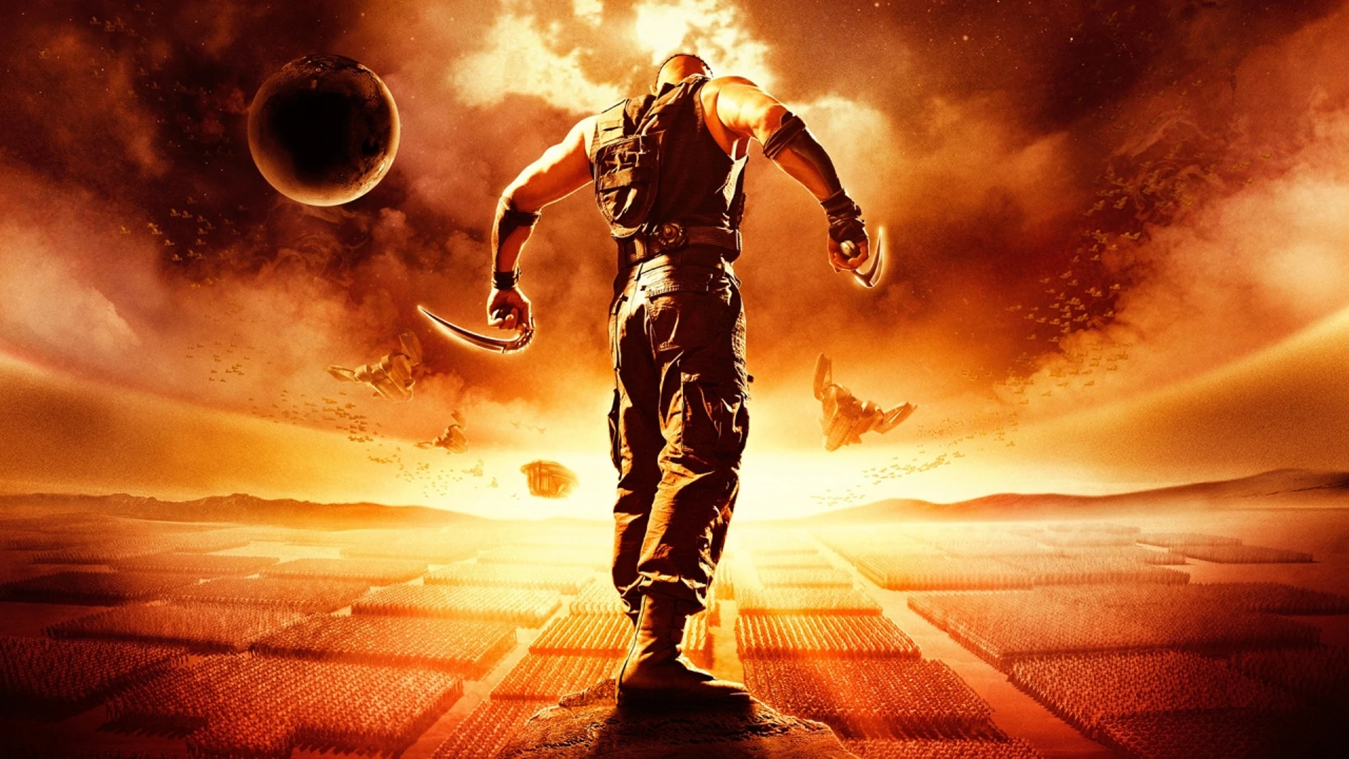 Vin Diesel interpreta a Richard B. Riddick, un antihéroe con visión nocturna mejorada y habilidades letales en combate
