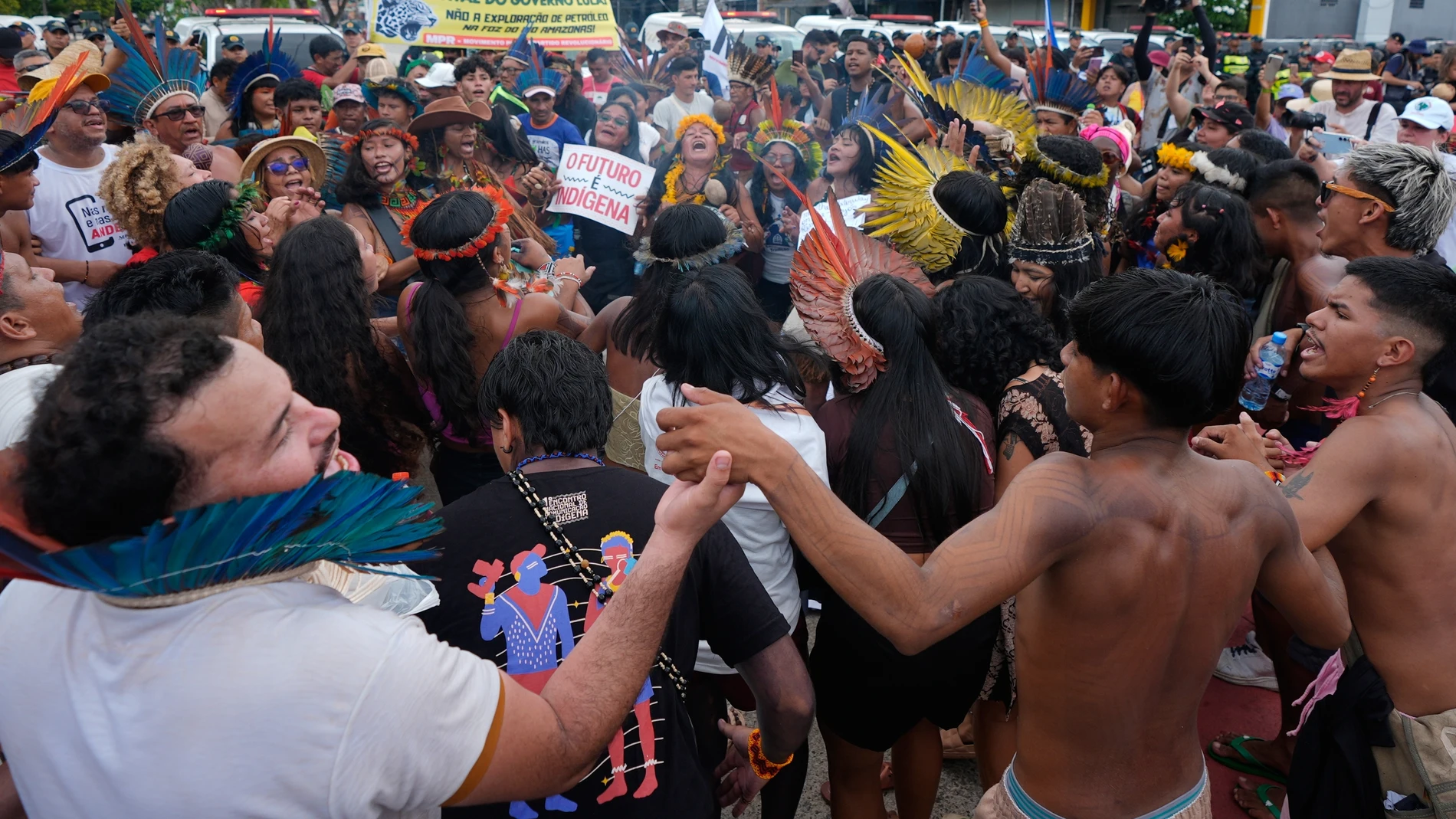 Indigenous activists participate in a climate demonstration during the COP30 U.N. Climate Summit, Saturday, Nov. 15, 2025, in Belem, Brazil. (AP Photo/Fernando Llano)