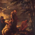 Demócrito (centro) y Protágoras (dcha.) retratados por Salvator Rosa