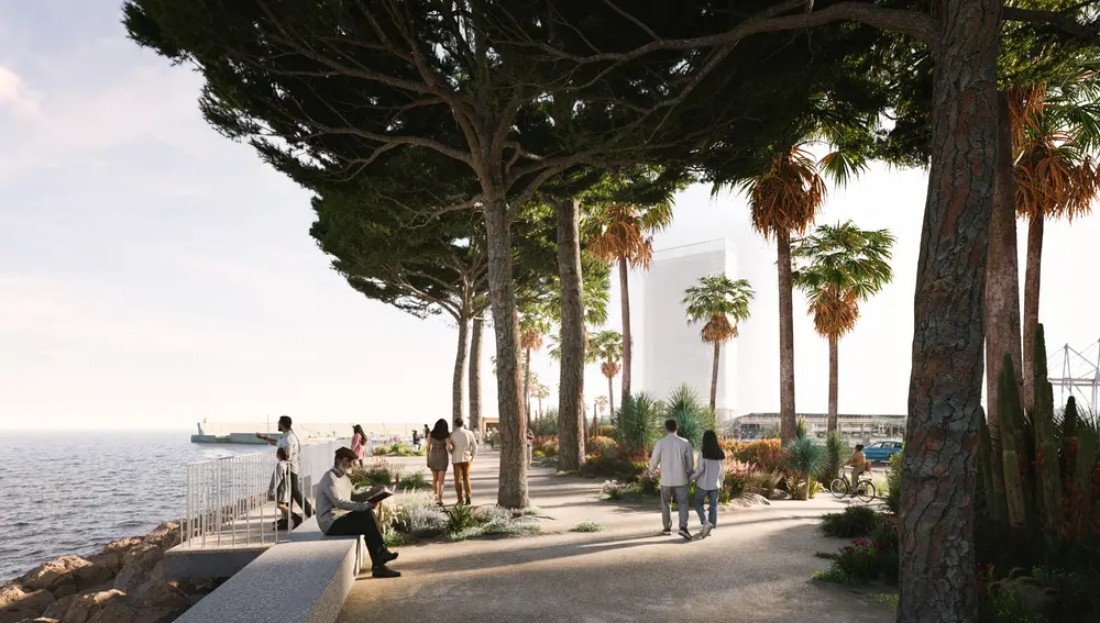 Vista de la Torre del Puerto desde la zona este del nuevo bulevar