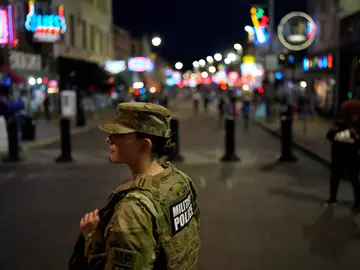 National Guard Memphis FILE - A member of the National Guard stands watch on Beale Street Oct. 24, 2025, in Memphis, Tenn. (AP Photo/George Walker IV, File)