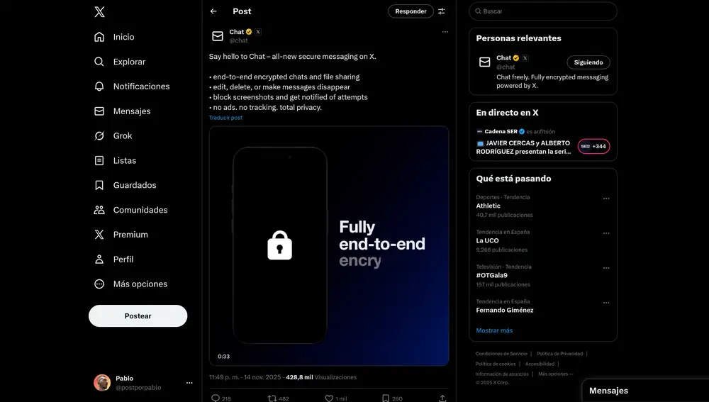 Post de @Chat con todas las novedades