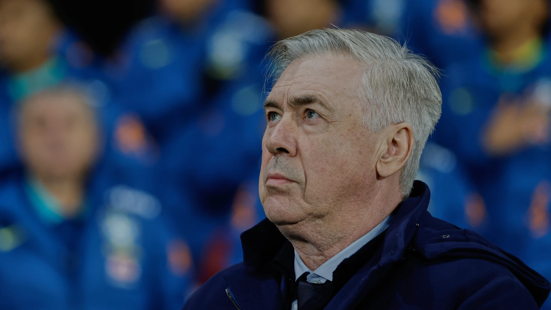 Brazil manager Carlo Ancelotti looks on before an international friendly soccer match between Brazil and Tunisia in Villeneuve-d'Ascq, outside Lille, France, Tuesday, Nov. 18, 2025. (AP Photo/Jean-Francois Badias)