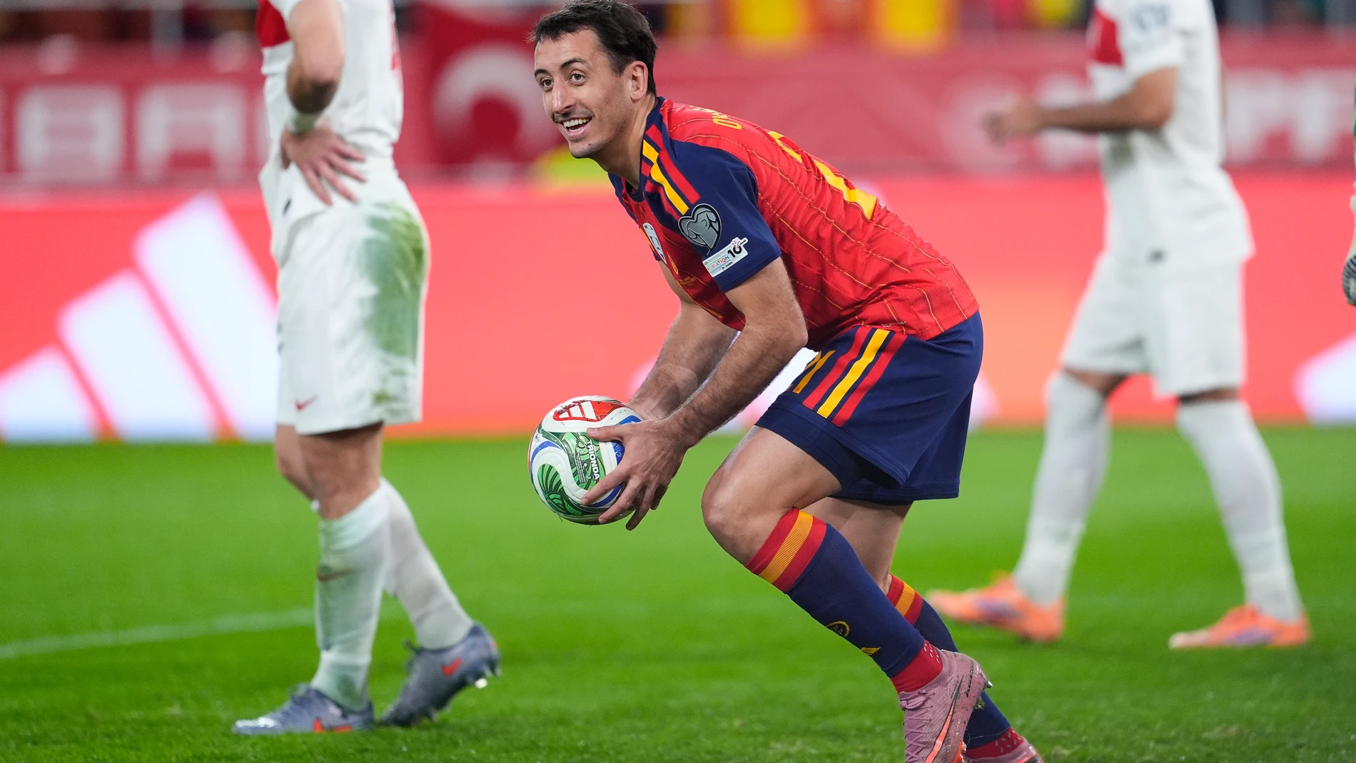 Mikel Oyarzabal of Spain celebrates a goal during the FIFA World Cup 2026 qualifier football match, Group E, played between Spain and Turkey at Estadio de La Cartuja on November 18, 2025 in Sevilla, Spain. AFP7 18/11/2025 ONLY FOR USE IN SPAIN