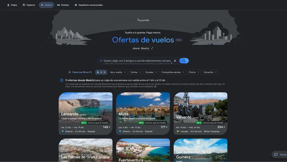 Te muestra vuelos acordes a lo que buscas