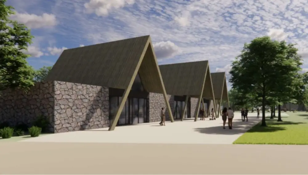 Recreación de la zona de espacios comunes del camping