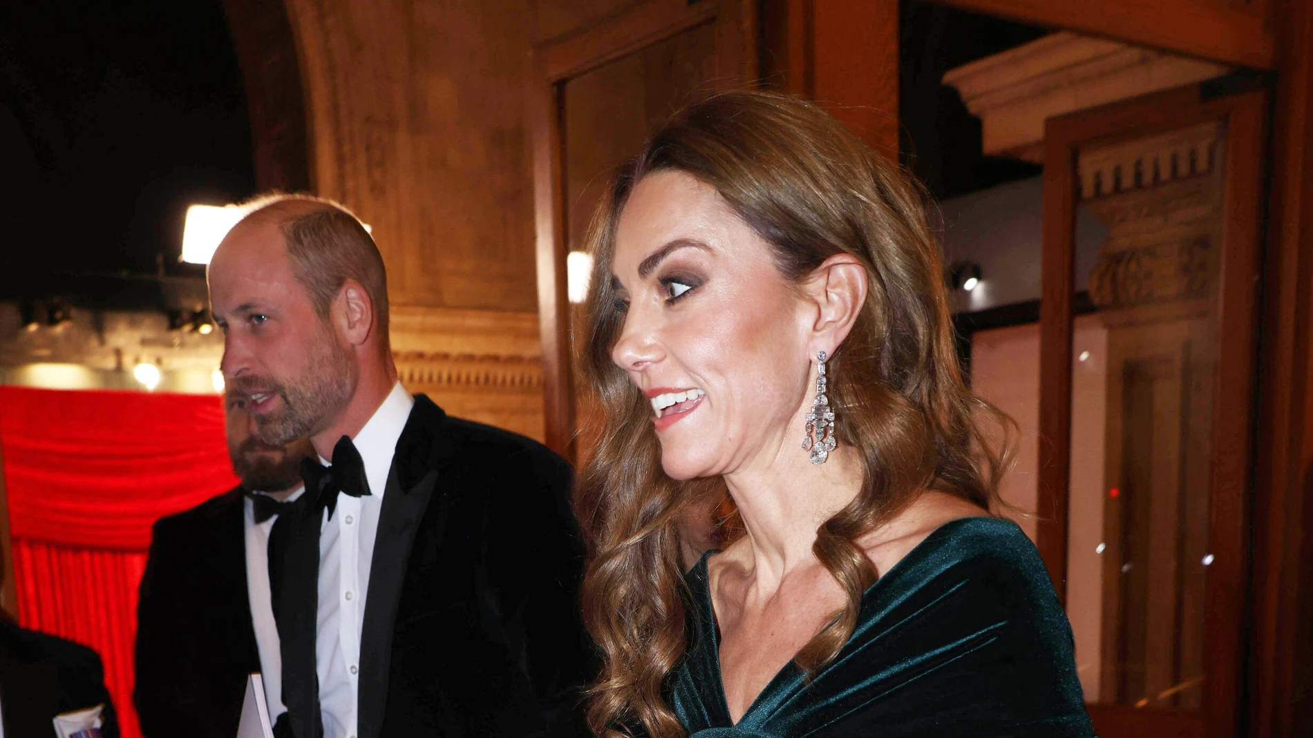 Britain's Prince William and Kate, Princess of Wales attend the Royal Variety Performance at the Royal Albert Hall, London, Wednesday Nov. 19, 2025. (Jonathan Buckmaster/Pool Photo via AP)