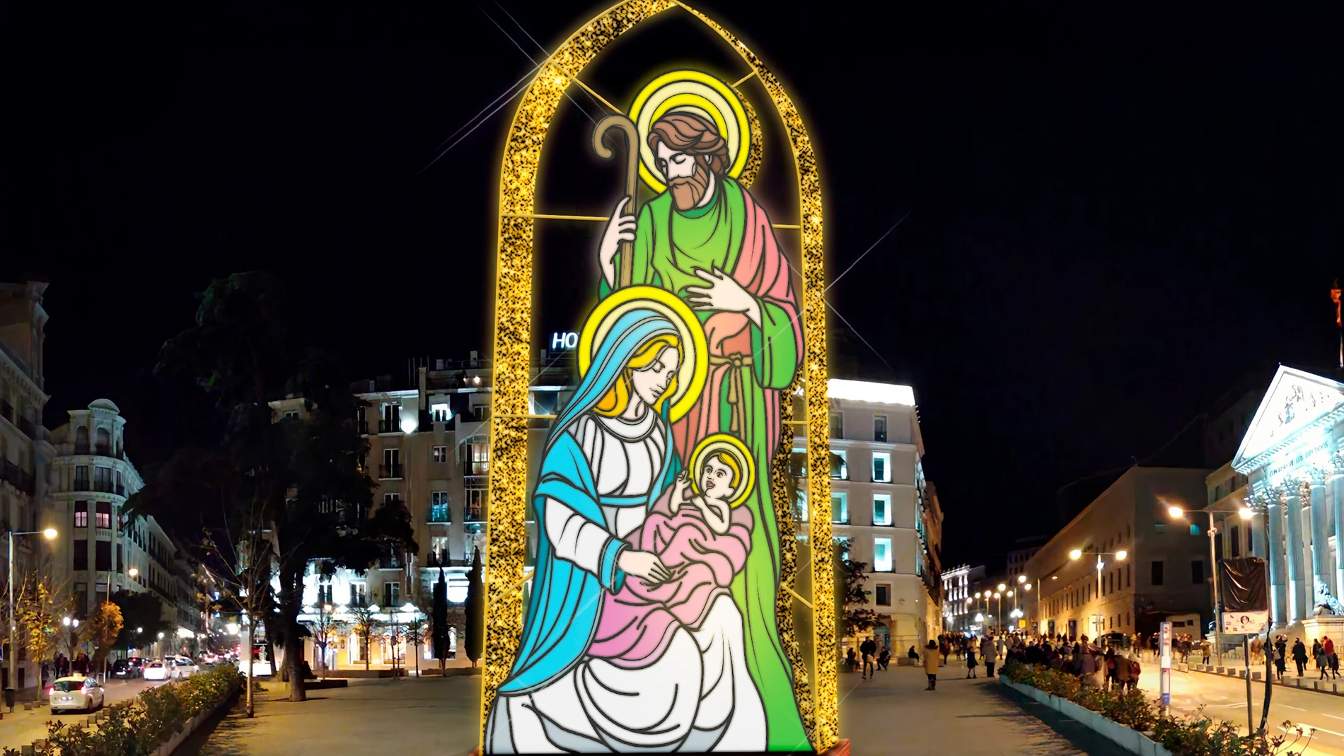 Recreación del gran Belén luminoso que presidirá la plaza de las Cortes