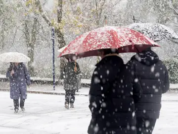 Nieve en Vitoria Paseantes cubiertos de nieve durante la llegada de una masa de aire ártico, a 21 de noviembre de 2025, en Vitoria, País Vasco (España). 21 NOVIEMBRE 2025 Iñaki Berasaluce / Europa Press 21/11/2025