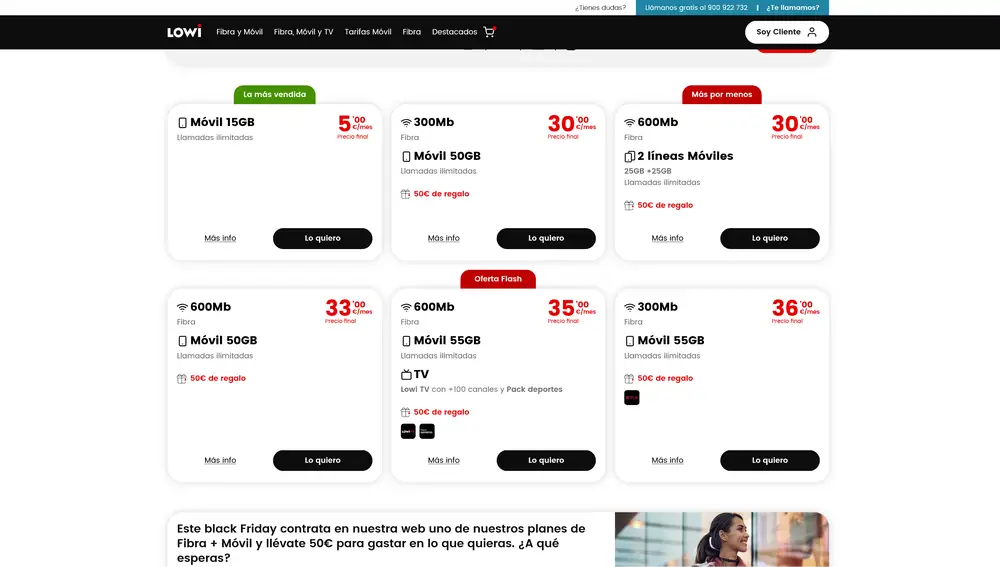 Pone "50 euros de regalo" en las tarifas compatibles