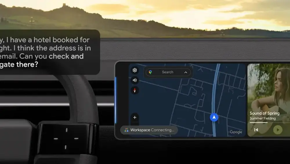 Muestra de interacción para consultar una dirección en Gmail con Google Gemini en Android Auto