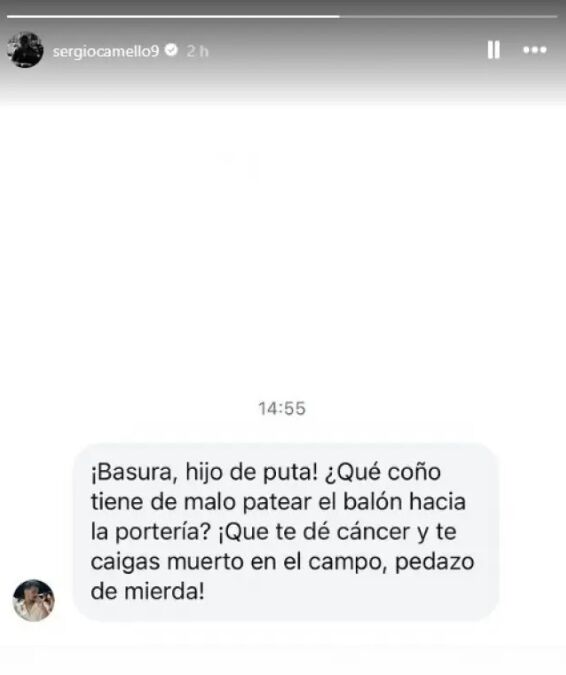 Mensaje recibido por Sergio Camello