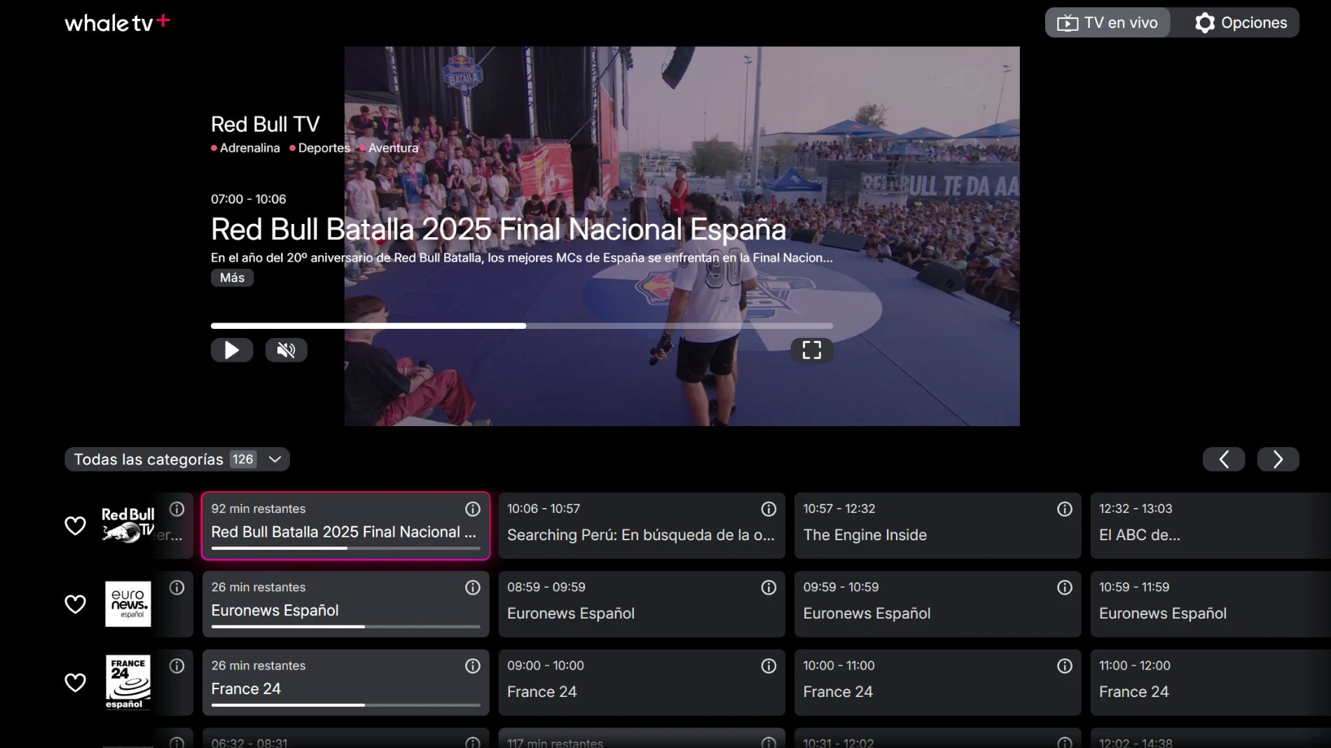 La página principal de Whale TV+ en su versión web