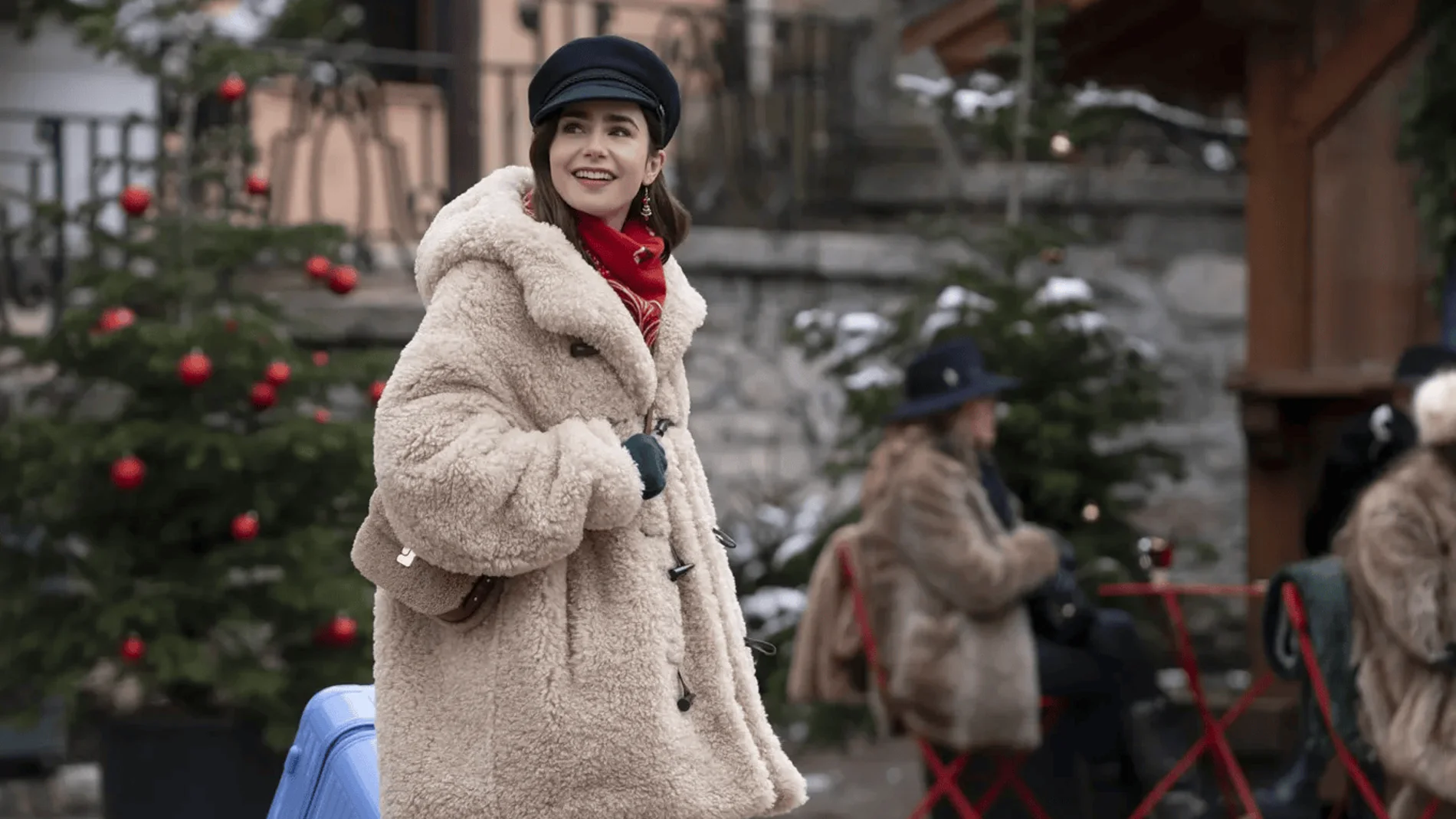 Escena de Emily en París en un mercado navideño.