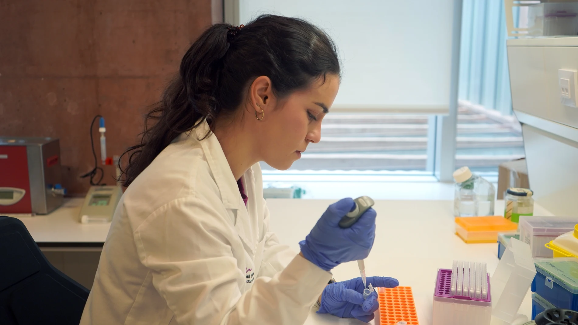 La doctora Ana Gallego, primera autora del estudio, trabajando en el laboratorio