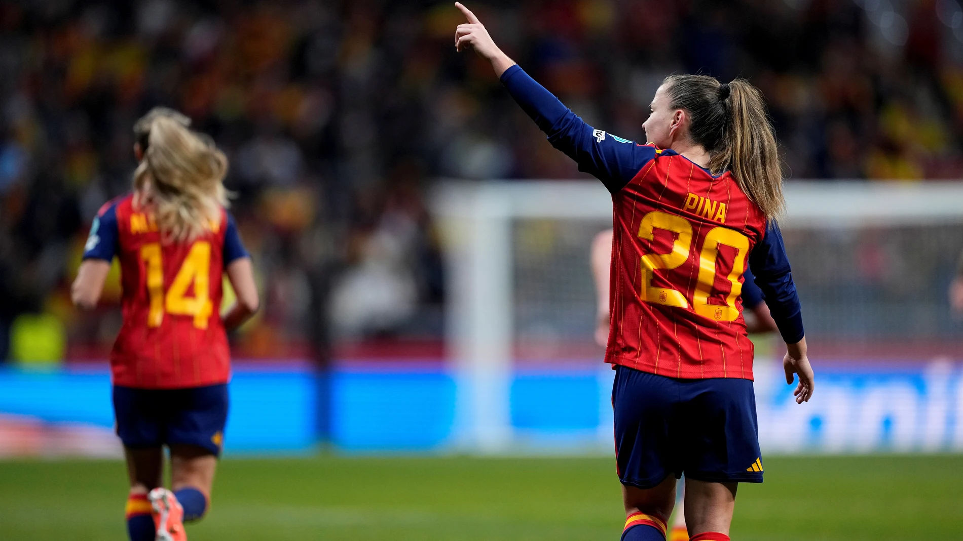 Claudia Pina of Spain celebrates a goal during the UEFA Women's Nations League 2025 final second leg match between Spain and Germany at Riyadh Air Metropolitano stadium on December 02, 2025 in Madrid, Spain. AFP7 02/12/2025 ONLY FOR USE IN SPAIN