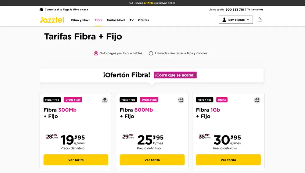 Las tarifas en la web de Jazztel