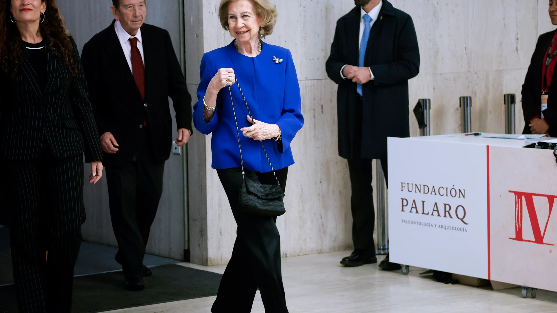 MADRID, 04/12/2025.- La Reina Sofia, a su llegada este jueves a la entrega del IV Premio Nacional de Arqueología y Paleontología de la Fundación Palarq, en la sede del Museo nacional de Arqueología, en Madrid. EFE/David Fernández