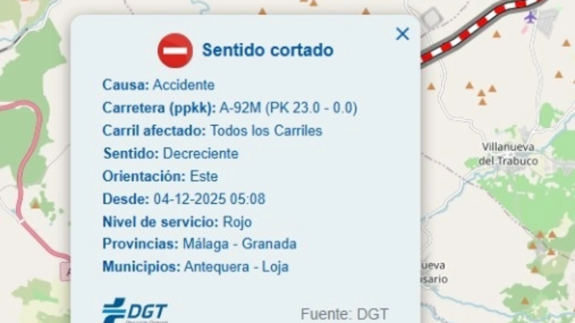 Cortada la A-92M en Antequera en sentido Granada por el accidente de un camión