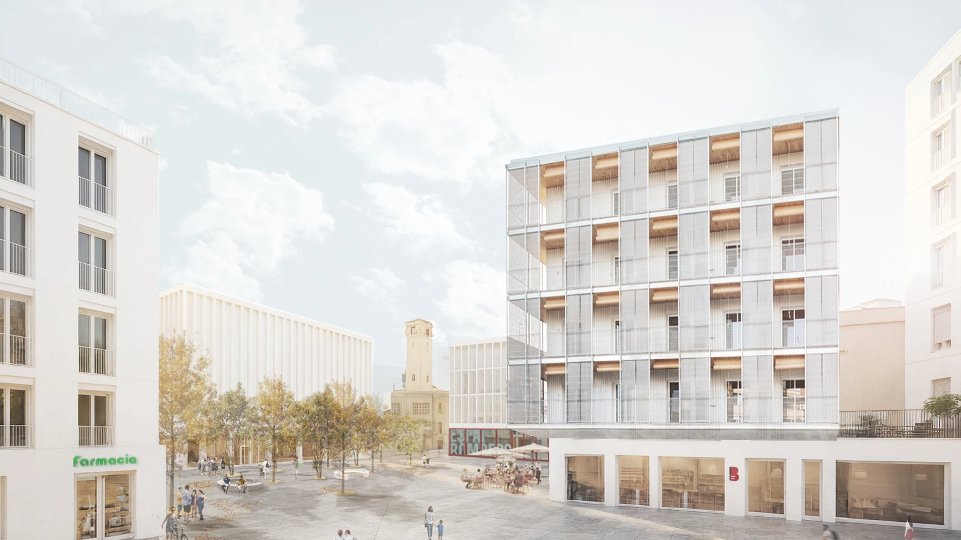 Recreación del futuro barrio residencial de Montjuïc, en Barcelona