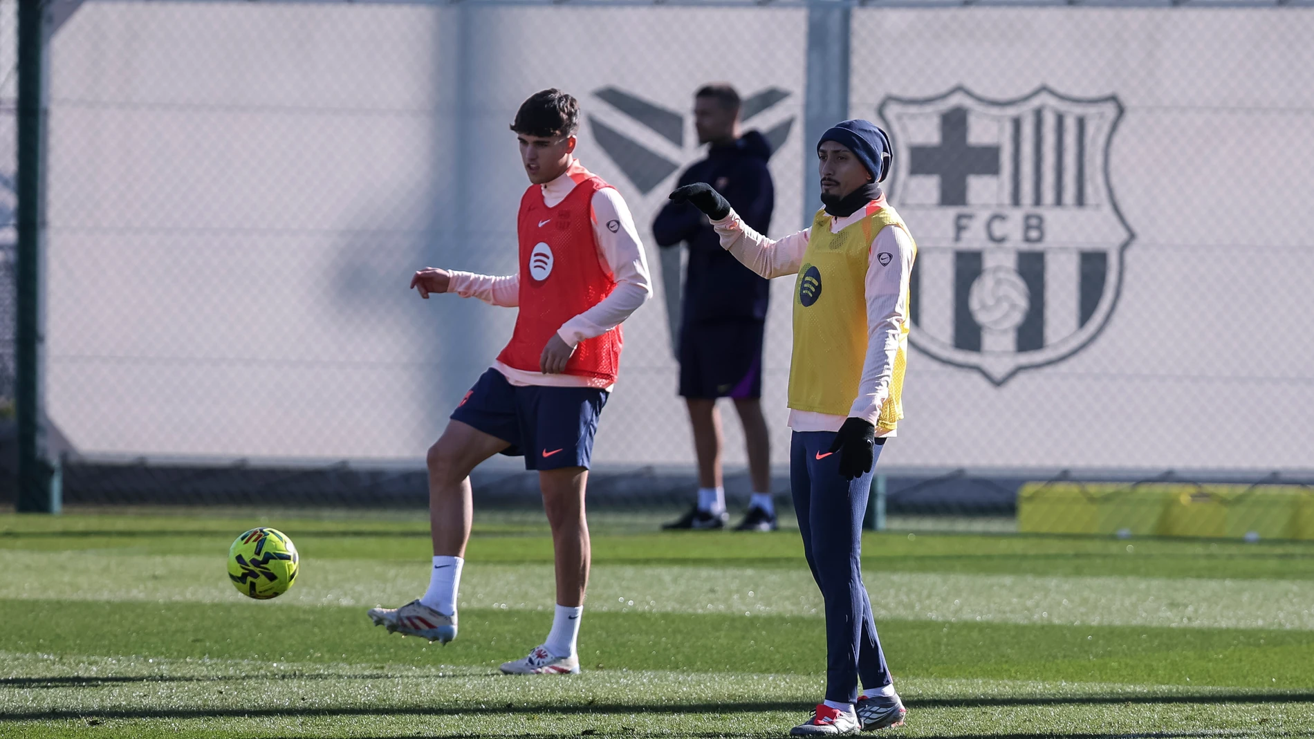 Raphinha and Pau Cubarsi during the training day of FC Barcelona ahead the Spanish League, La Liga EA Sports, football match against Real Betis at Ciudad Esportiva Joan Gamper on December 05, 2025 in Sant Joan Despi, Barcelona, Spain.AFP7 05/12/2025 ONLY FOR USE IN SPAIN