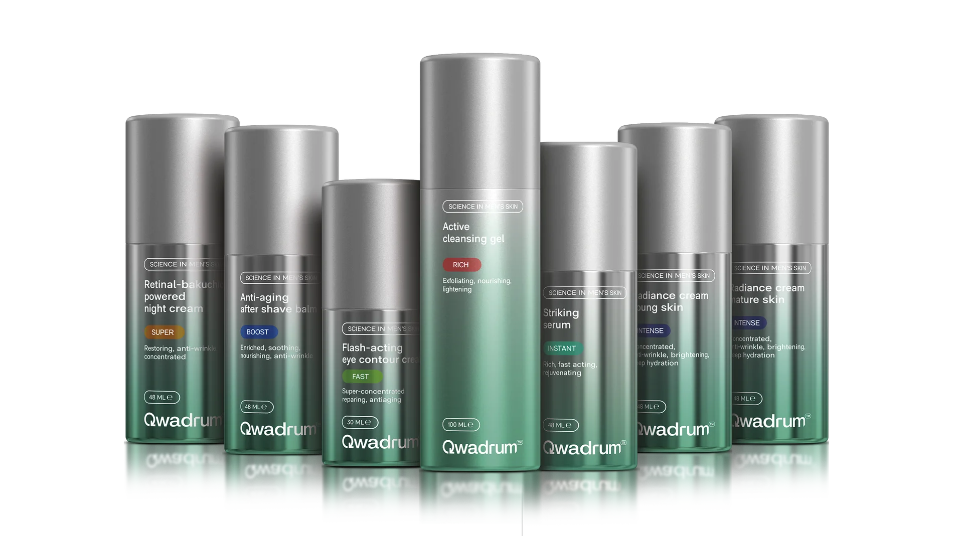 Gama de productos de Qwadrum, diseñados específicamente para los hombres