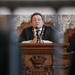 El fiscal general del Estado, &Aacute;lvaro Garc&iacute;a Ortiz interviene en la toma de posesi&oacute;n de la fiscal superior de Galicia, Carmen Eir&oacute;, este lunes en el Tribunal Superior de Justicia de Galicia, en A Coru&ntilde;a.